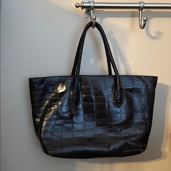 Furla Handbags - FURLA Black Crocodile-Embossed Tote Bag